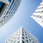 Skyscrapers bend toward the sky in perfacet symmetry