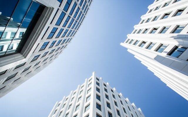 Skyscrapers bend toward the sky in perfacet symmetry